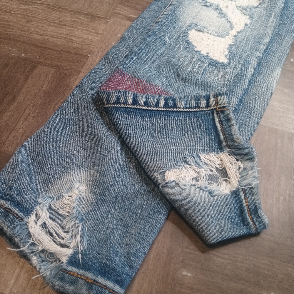 Embellish Jeans Straight 35x33 Mens Jeans Red‎ Thread Art Distressed Y2K Street - Picture 15 of 15